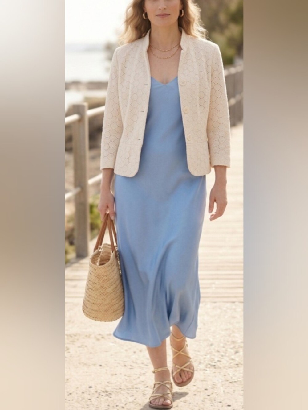 Willi Smith Cream Eyelet Button Front Jacket